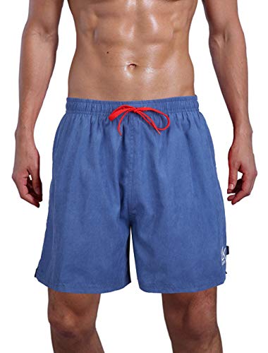 Farchat Bañador De Natación para Hombre Pantalones Cortos Baño Bóxers Playa Shorts-Azul Oscuro-L