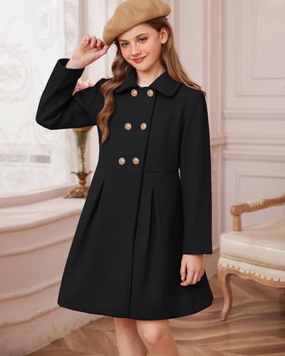 GRACE KARIN Girls Dress Coat Wool Peacoat with Lapel Pockets Winter Warm Long Jacket for Kids Size 6-142