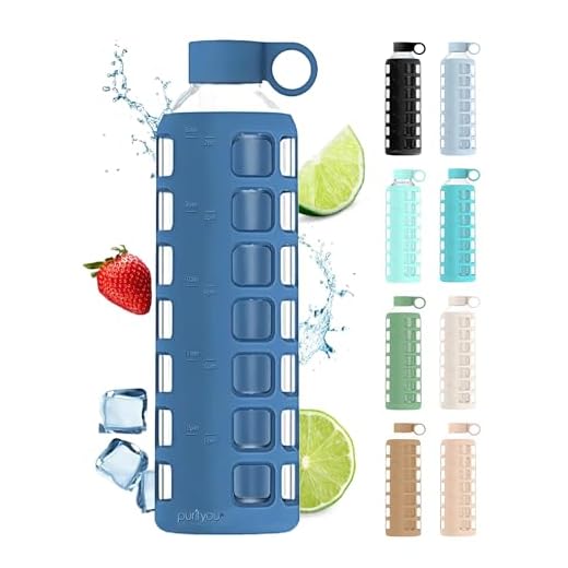 purifyou Premium glasvattenflaska med halkfri silikonhylsa och rostfritt stål lockinsats, 12/22/32 oz (kinesiskt porslin, 32 oz)