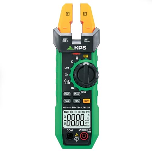 KPS-PA440 Pince Ampèremétrique Professionnelle à Mâchoire Ouverte - Multimètre Numérique pour Mesure de Courant AC 200A, DC 1000µA, Tension AC/DC 600V, Température, Fréquence, Capacité et NCV