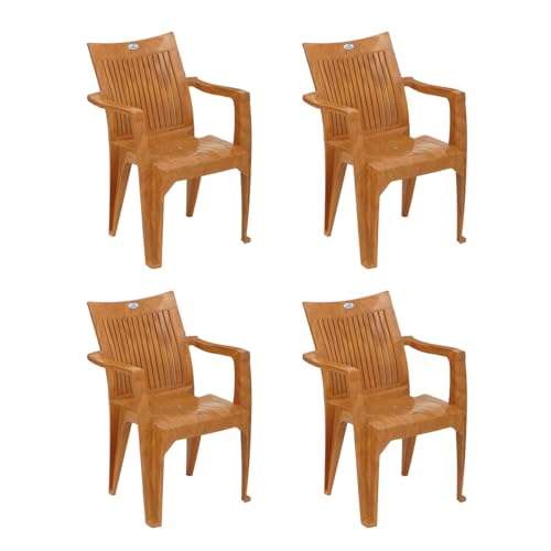 Image of Nilkamal CHR2209 Plastic Mid Back Chair |Set of 4|Stackable Chair|for Home, Dining Room, Bedroom, Kitchen, Living Room, Office, Outdoor, Garden |Pear Wood