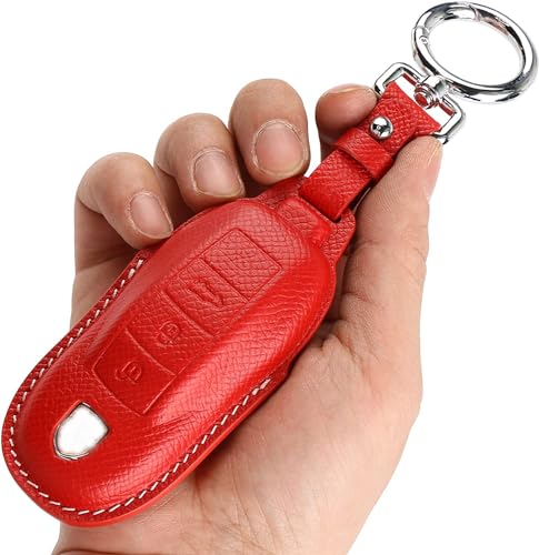 CISUI Leather Key Fob Cover，with Keychain Key Shell Case Compatible with Porsche Panamera, Macan, Cayenne, 911, 718（3-Button，Red by CISUI - Used condition - US$21.03