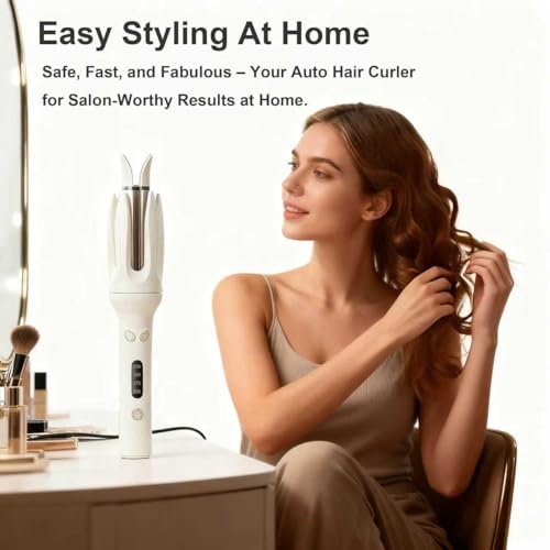Image of Automatic Rotating Hair Curling Iron, Professional Styling Wand, Off-White