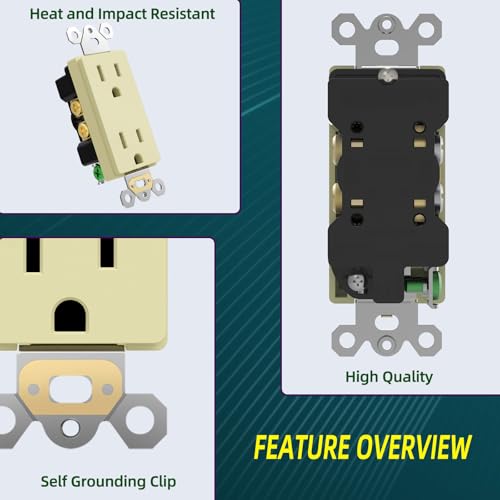 TOPELER Decorator Receptacle Outlet, 15A 125V Standard Electrical Wall Socket, 2 Pole 3 Wire, Non-Tamper Resistant, NEMA 5-15R, Self-Grounding Residential Grade, UL, Ivory, 10 Pack by TOPELER - Image 4