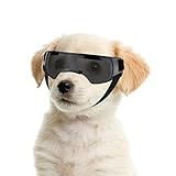 NAMSAN Sonnenbrille für Kleine Hunde Schutzbrille für Kleine Hunde Winddichte UV-Schutz Wasserdicht Hundebrille Welpen mit Einstellbar Gummiband-Schwarz