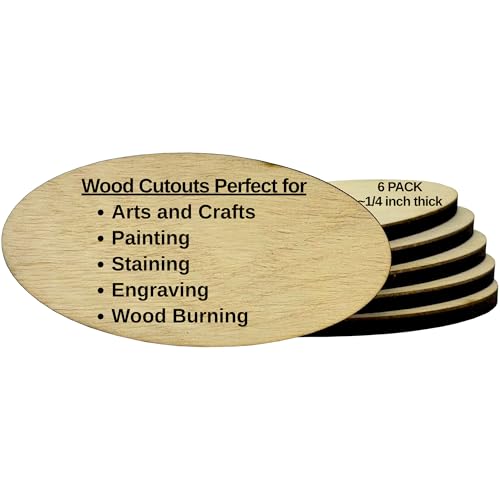 Oval Wood Cutouts Unfinished – Multiple Sizes, 6 Pack, ~1/4"