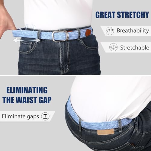 Image of JASGOOD Stretch Belt for Men, Men Women Elastic Woven Braided Belt 1 3 /8 Casual Belt Golf Belt for Jeans Pants