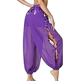 ZUYPSK Frauen Pailletten Bauchtanz Lange Hosen Indien Arabischen Bühne Leistung Münzen Harem Haremshose Glitzer Kostüm Party (DE/NL/SE/PL, Alphanumerisch, Einheitsgröße, Regular, Regular, Lila)