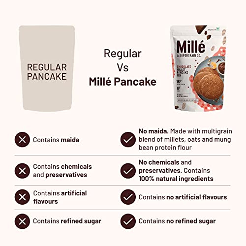 Mille Chocolate Millet Pancake | NO MAIDA | Eggless | Gluten Free | High Plant Protein | Low Carbs | Low GI Millet Grain | No Refined Sugar | 250 grams