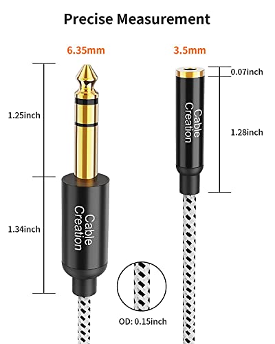 Cablecreation 1/4 To 3.5Mm Adapter Cable, Trs 6.35Mm Male To 3.5Mm Female Stereo Jack Audio Adapter For Amplifiers, Guitar, Keyboard Piano, Laptop, Home Theater, Phone, 1Ft #TOP5