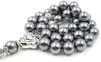 Natural Terahertz Stone tasbih Energy Stone with Metal KAZAZ Turkish Tassel 33Paryer Beads Muslim misbaha Bracelet (8mm x 66 Beads)