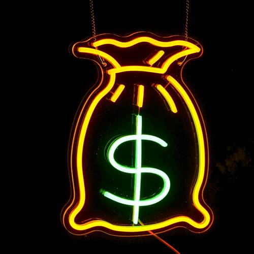 Bag Of Money Neon Sign, Neon Sign For Wall Decor, Golden Yellow+Green Led Signs Usb Powered, Living Game Room Decor, For Bedroom Office Restaurant Bar Hotel Shop Party Birthday (14.2x10.8in) by Noasktt - Used condition - Image 5