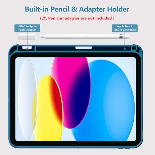 Image of Wenlaty Compatible with iPad (A16) 11th Generation Case 11 Inch 2025, for iPad 10th Generation Case 10.9 Inch 2022 with Pencil Holder, Trifold Stand Protective Clear Back, Auto Wake /Sleep, PeacockBlue