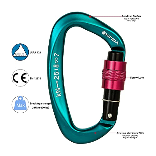 XINDA Screwgate Locking Carabiner Clip - Professional Rock Climbing Carabiner Screw Lock,Heavy Duty Carabiners for Climbing,Mountaineer,Hammock,Camping,Outdoor Equipment (2 pcs Green) - Thumbnail 2
