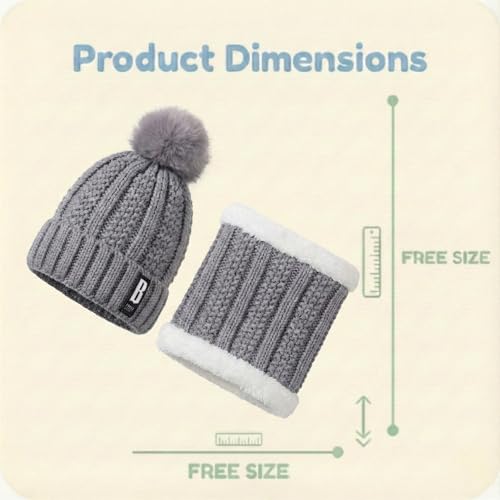Image of Kraptick Women's Winter Beanie Cap and Scarf Set with Soft Fleece Lining, Thick Cable Knit Woolen Cap for Ladies & Neck Warmer for Extreme Cold Stylish Pom Pom Hat & Scarf Set -7