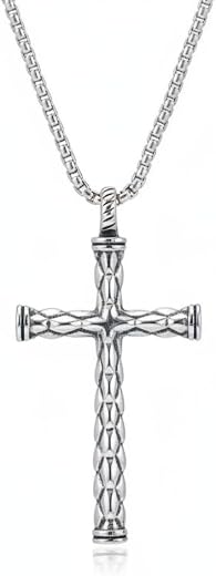 M Men Style Men’s Vintage Gothic Cross Pendant Necklace | Metal Statement Necklace for Men (34 × 59 mm) Silver SPnL202634
