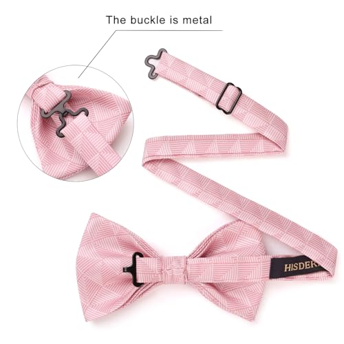 Image of HISDERN Mens Plaid Bow Tie Set Pocket Square and Cufflinks Bowtie | Pretied Bowties Design for Easy Wear,Check Pattern,Matching Handkerchief Cuff Link,3PCS Set Wedding Formal Party Groom Prom