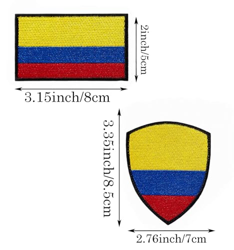 BQTBQT 2 Pack Colombia Flag Embroidered Patches Colombiana Rectangle and Shield Shape Emblem Tactical Patches for Military Backpack Hat Jacket Decorations by BQTBQT - Image 2