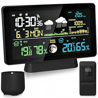 Wetterstation Funk Mit Außensensor - Digital Farbdisplay 60m Reichweite