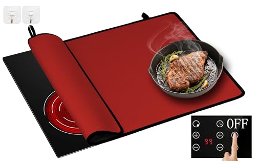 Amerbro Heat Resistant Stove Top Covers for Electric Stove - 21×29.5inch Fireproof & Waterproof Electric Stove Cover - Glass Stove Top Protector for Prevent Scratches - Fiberglass Cloth (Red)