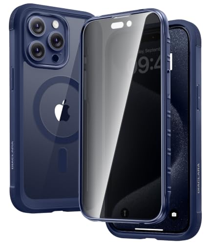 Diaclara Magnetic Designed for iPhone 15 Pro Max Case Full Body Bumper, [Compatible with MagSafe] Military Drop Proof Cover with Built-in Privacy Screen Protector,Deep Blue