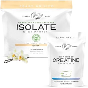 Muscle Feast Bundle Whey Protein Isolate Vanilla, 5lb + Creapure Micronized Creatine Monohydrate Unflavored, 250g 1 Unit Each