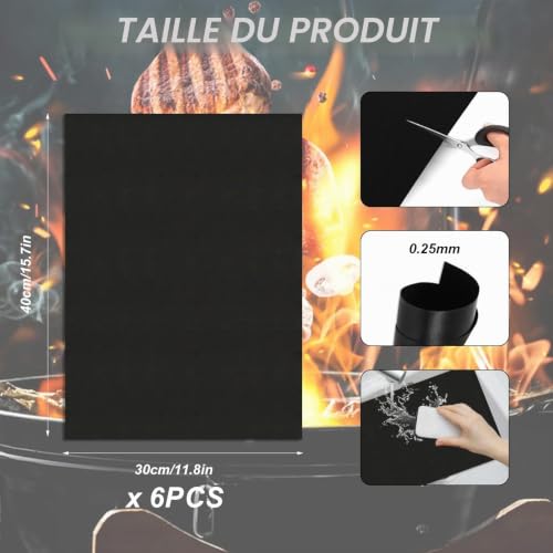 6 Pcs Tapis de Cuisson Barbecue, 40x30CM Tapis de Grille – vue 2