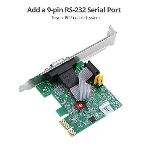 SIIG Single Serial PCIe Card Adapter, 16650 UART, Baud Rates up to 250Kbps, PCIe 2.0 x1 to 1x RS-232 Male 9-pin DB9, RS-232 5V or 12V Power, ASIX AX99100 Chipset, Dual-Profile Brackets (JJ-E20611-S1) - Thumbnail 3