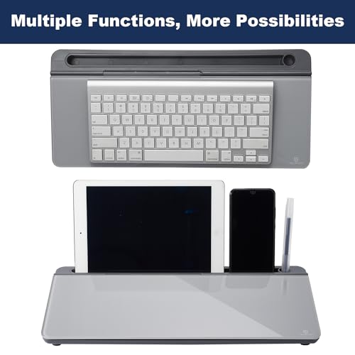 Image of TSJ OFFICE Desktop Whiteboard Dry-Erase-Board - Computer Keyboard Stand White Board Surface Pad with Drawer, Desk Organizers with Accessories for Office, Home, School Supplies - Complete Grey