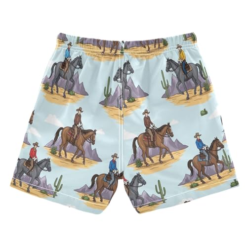 Swim Shorts for Boys, Anti-Chafe Swim Trunks Boys 2 T, Cowboys Horses Desert2