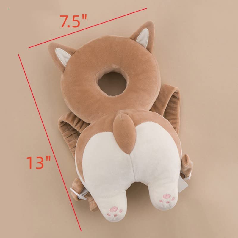Baby Head Protector & Baby Knee Pads for Crawling, VocalizableToddlers Head Safety Pad Cushion Backpack, Baby Back Protection for Crawling & Walking (Cute Corgi-No Sound)