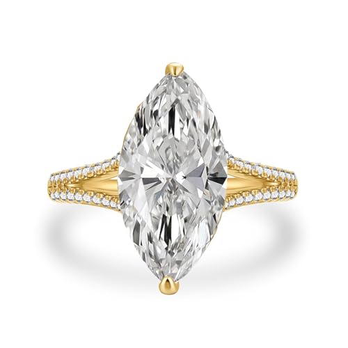 4.5 Carat Marquise Cut Engagement Ring, S925 Sterling Silver Split Shank 5A Cubic Zirconia Simulated Diamond Ring for Women