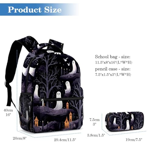 Sac à dos fantôme d'Halloween multicolore avec trousse d'école pour élèves
