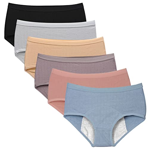 Teen Girls Cotton Menstrual Period Underwear Briefs 6-Pack Breathable Heavy Flow Protective Leak-Proof Panties (Small, Style3)