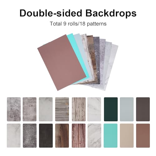 Meking 9Pcs 18Patterns Small Product Photography Backdrop Kit Photo Backdrop Board for Food Photography - Double-Sided Tabletop Photography Backdrop, 16x11.5inch