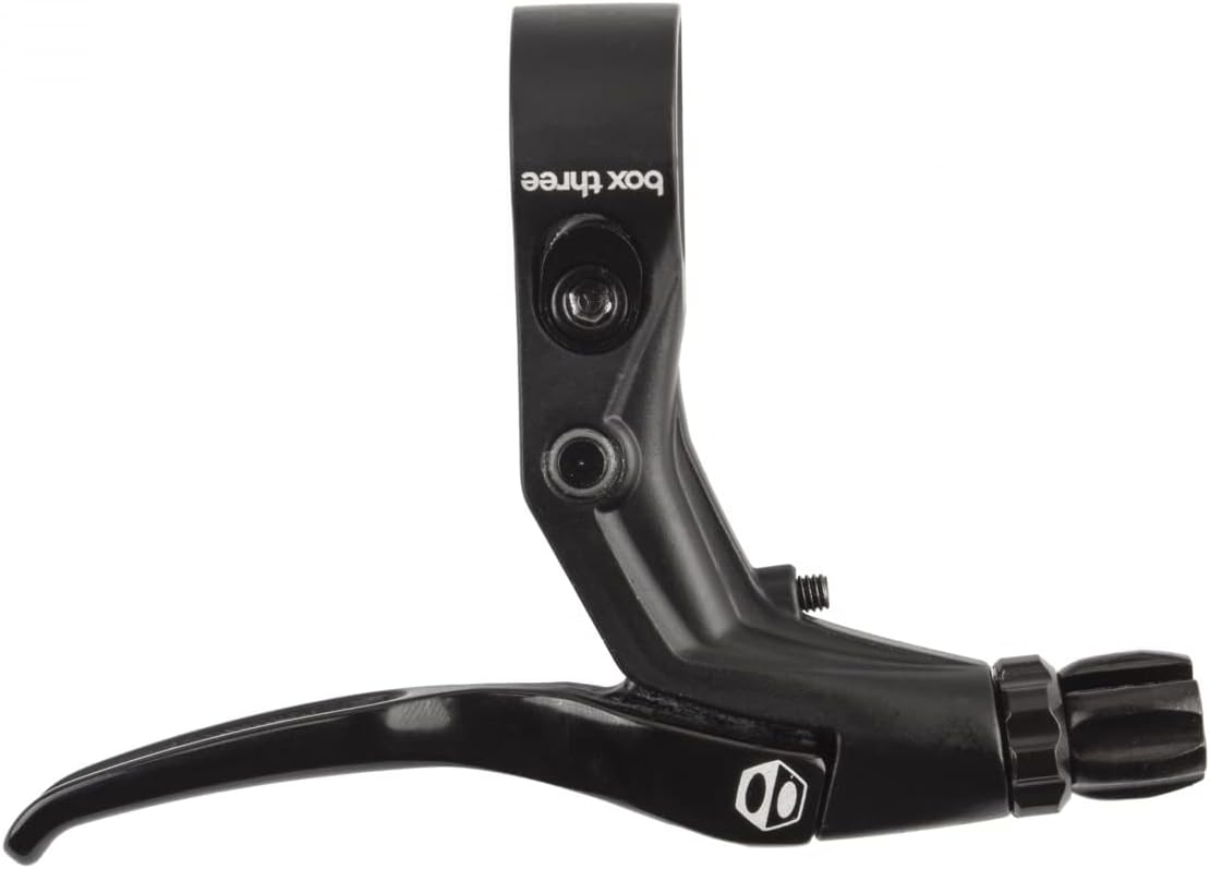 Box One Genius BMX Brake Lever with Clamp Three Cold Forged V-Point Reversible Flip Bicycle Brake Levers Adjustable Reach for Precision Control, Anodized with Laser-Etched Graphics Finish