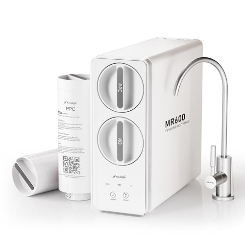 Frizzlife 0.0001μm Reverse Osmosis 600 GPD Water Filter System, Certified TDS Reduction, 8-Stage Under Sink Tankless RO System, 3:1 Pure to Drain, Compact for Space Saving, BPA-Free MR600 Wh