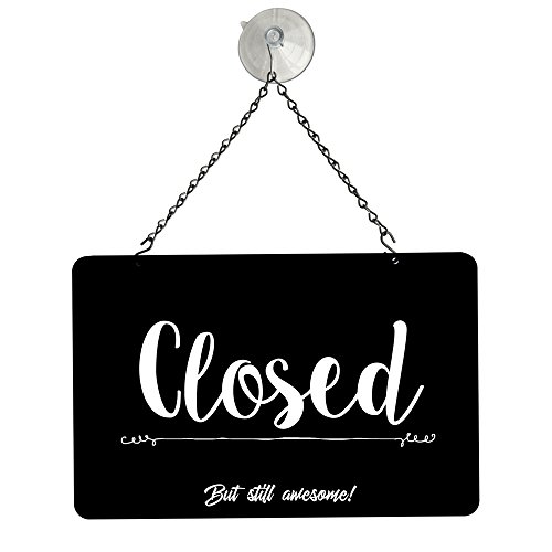 NAHANCO NMSKBOWA Come In We're Awesome Open/Closed Metal Hanging Sign Kit, 12”W x 8”H, Black/White