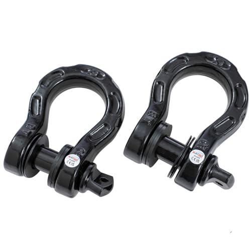 KATSU Tools Tow Shackles 2PK 7/8 Security Pin and Washers, Heavy Duty Galvanized 68,000lbs Break Strength Stronger Than 3/4 D Rings, Use with Tow Strap, Winch Rope for 4x4 Off-Road Recovery, Black
