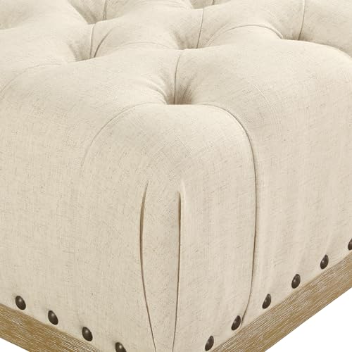 Image of OSP Home Furnishings Abigail Bench with Tufted Top and Antique Bronze Nailheads, Linen Fabric