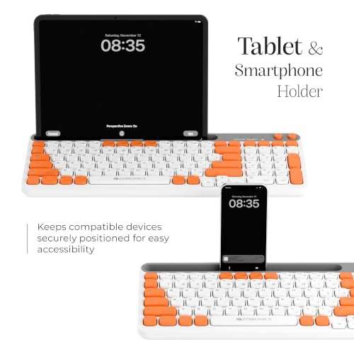 Image of Zebronics Keypad X3 Wireless Keyboard, 102 Keys, 12 Multimedia Keys, 2.4GHz + BT, UV Coated Keycaps, Mobile & Tablet Holder, ₹ Rupee Key, Retractable Stand, USB Nano Receiver (Dawn Orange)