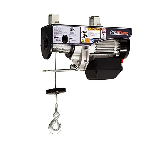 Prowinch 1/2 ton Electric Wire Rope Hoist 1100 lb Load Capacity Crane with Wireless Remote Control System Overhead Garage Ceiling Winch 120V Plug and Play