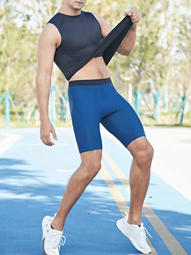 Hnvavq Men's Running Compression Shorts,Base Layer Tights Shorts,Gym Short For Training Workout Fitness Cycling,Zipper Pocket Blue #TOP4