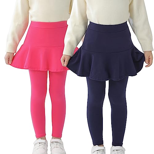 Image of StyleSavvy Trendy Girls' Leggings with Skirt - 2 Pack of Cotton Ruffle Skirt Pants for Kids for 3-8 Years