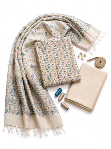 Image of HAIDER ALI Handloom Cotton Silk Screen Print Unstitched Suit Set for Women with Dupatta | Salwar Suit Dress Material for Women & Girls 01