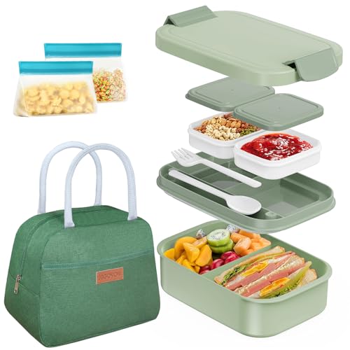 JBGOYON Bento Box and Lunch Bag Set for Work & School, Green