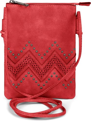 styleBREAKER Sac à bandoulière mini pour femme avec découpes en zigzag et clous, sac à épaule, sac à main, sac 02012211, couleur:Rouge
