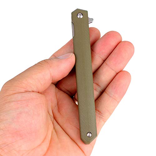 Samior G1035 Small Slim Folding Pocket Flipper Knife, 3.5 Inch D2 Tanto Blade, Army Green G10 Handle With Liner Lock Pocket Clip, Gentleman's Edc Knives 1.3Oz #TOP1