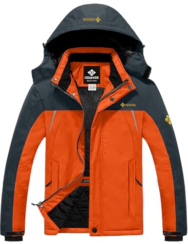 Gemyse Chaqueta De Esquí Impermeable De Montaña Para Hombre Abrigo De Invierno De Lana Antiviento Con Capucha Naranja Gris A1,L