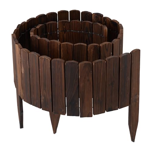 Relaxdays Bordure de Jardin, 200 cm de Long, Flexible, Hauteur Visible 20 cm, Bois, clôture de Parterre, Brun foncé